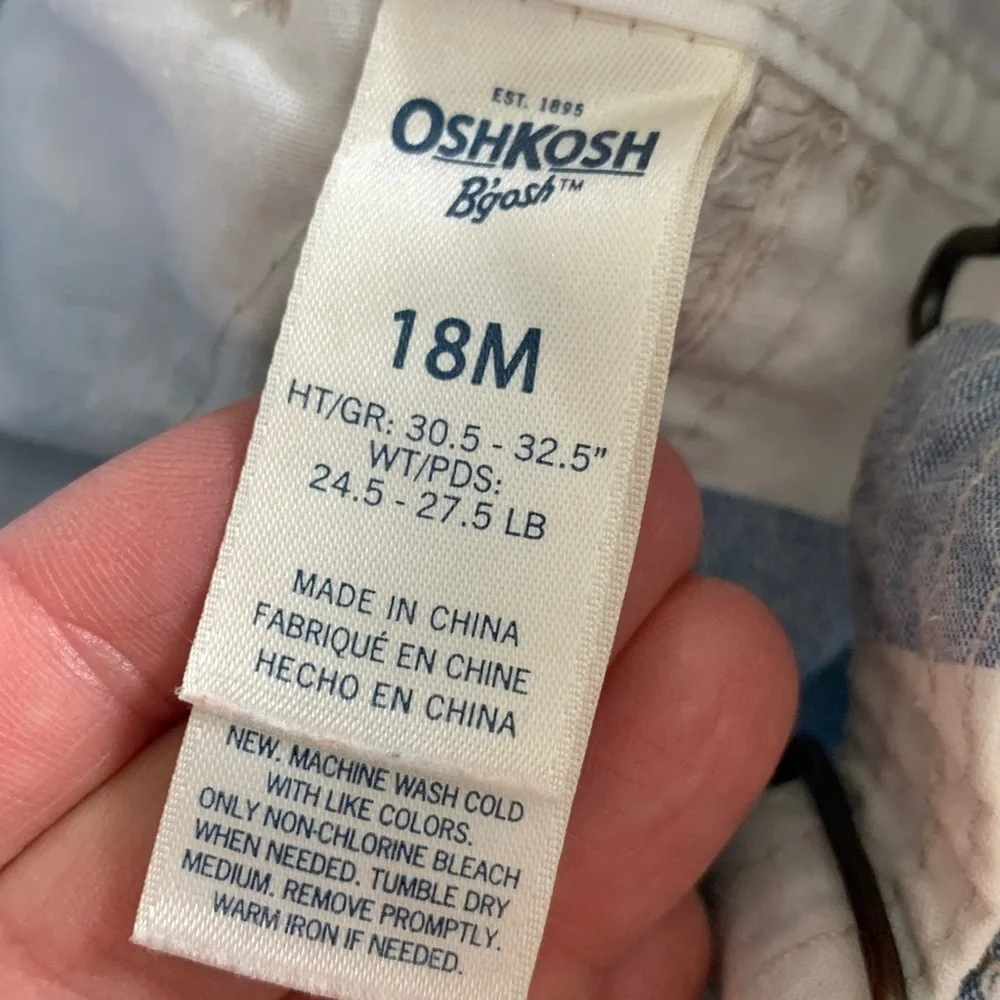 Oshkosh B’gosh white and blue striped overalls 18 months